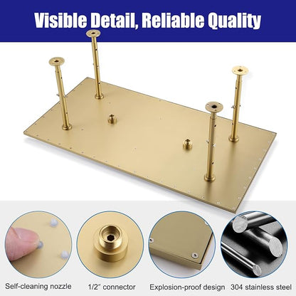 16"X32" Luxury High Pressure Rain Shower Head, Ceiling Mount Rectangle Rainfall Showerhead with Silicone Nozzles Full Body Fixed Showerheads For Modern Bathroom, Brushed Gold Plated Finish