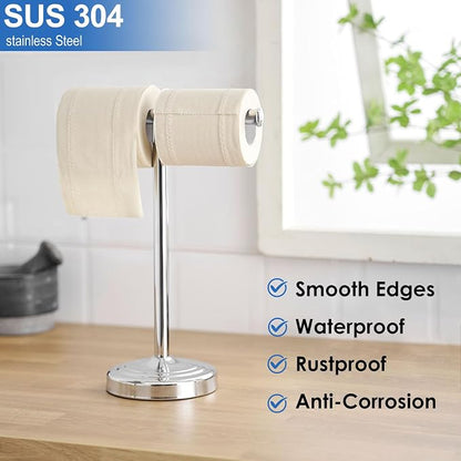 RUMOSE Polished Chrome Hand Towel Holder Stand Countertop Towel Rack | 13 Inch Bathroom Kitchen Vanity T-Shape Towel Stand Free Standing Stainless Steel Towel Bar Towel Ring