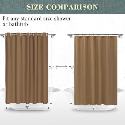 No Hook PEVA Shower Curtain or Liner, Standard Size 71 x 74, Brown | 8G Heavy Duty, Brown Bathroom Shower Curtain, No Hooks Required, Waterproof Plastic & PVC Free