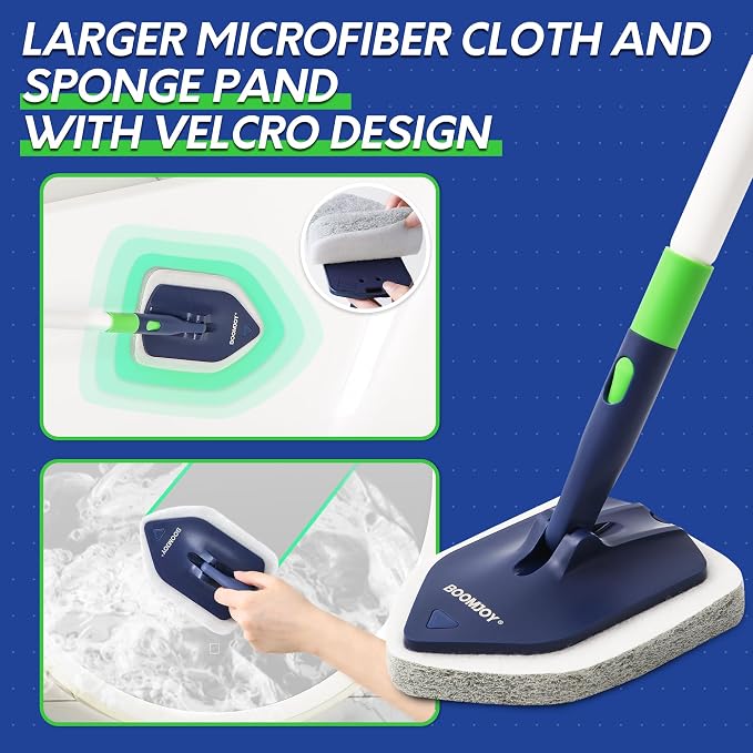 BOOMJOY 4 in 1 Shower Cleaning Brush, 58" Extendable Tub and Tile Scrubber Set, Grout Brush with Long Handle, Shower Tile Floor Scrubber for Cleaning Baseboard Bathroom Toilet Kitchen
