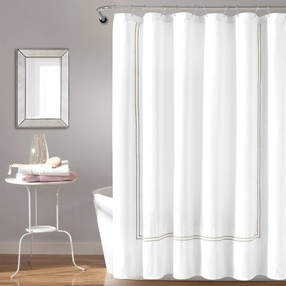 Lush Decor Hotel Collection Shower Curtain Single 72" W x 72" L White & Wheat - White Shower Curtains for Bathroom - Bathroom Curtain - Modern Decor