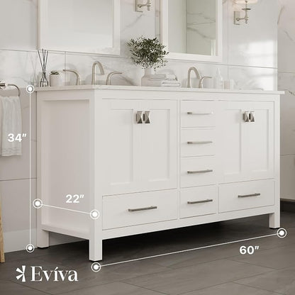 Aberdeen 60 in. White Double Sink Bath Vanity with Carrara Quartz Top and Undermount Porcelain Sinks
