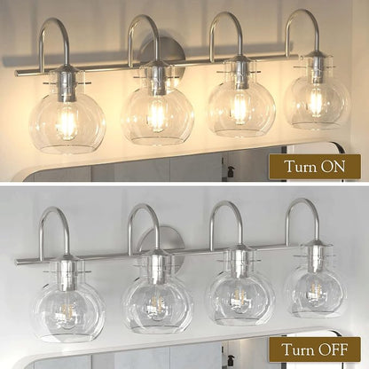 4 Lights Bathroom Vanity Light Fixtures Over Mirror Modern Nickel | 24in Wall Sconce,Brushed Nickel,Globe Glass Shade,E26 Base,UL Certified,Anti-Rust,Damp Rated,Bathroom Bedroom Living Room