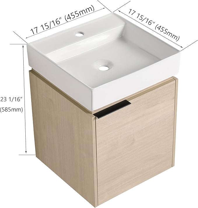18 Inch Bathroom Vanity with Sink,Wall Mounted Bathroom Vanity Sink Combo with Soft Close Door for Small Space,Modern Floating Bathroom Vanity with Top Basin & Storage Cabinet