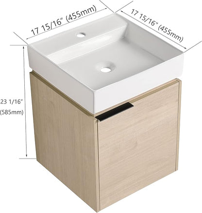 18 Inch Bathroom Vanity with Sink,Wall Mounted Bathroom Vanity Sink Combo with Soft Close Door for Small Space,Modern Floating Bathroom Vanity with Top Basin & Storage Cabinet
