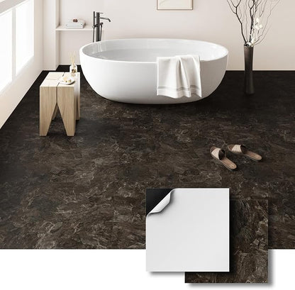 ATOPOSE Floor Tile Peel and Stick Waterproof,10-Pack 12"x12" Covers 10 Sq.Ft,Dark Brown,Installation & DIY-Friendly for Bedroom Bathroom Basement Hallway