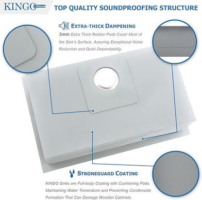 KINGO HOME 33 x 22 Inch Drop in Stainless Steel Kitchen Sink, Single Bowl 16 Gauge Top mount Sink Commercial Handmade 9 Inch Deep Kitchen Sinks Workstation Single Basin Brushed Satin Nickel