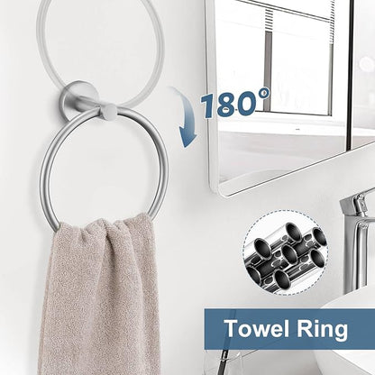 Brushed Nickel Bathroom Hardware Accessories Set, 5 Pieces Round Towel Bar Set Toilet Paper Holder Towel Rail Set for Bathroom Stainless Steel Wall Mounted Bathroom Set,23.6 in