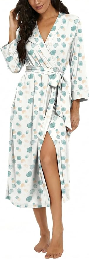 VINTATRE Women Kimono Robes Long Knit Bathrobe Lightweight Soft Knit Sleepwear V-neck Casual Ladies Loungewear