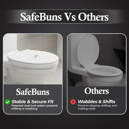 Safe Buns Round Toilet Seat - Patented Dual Lock Rims with Four Slip-Resistant Bumpers - Soft Close Toilet Seat with 100% Polypropylene for Durability - Easy Clean & Universal Fit for all Toilets