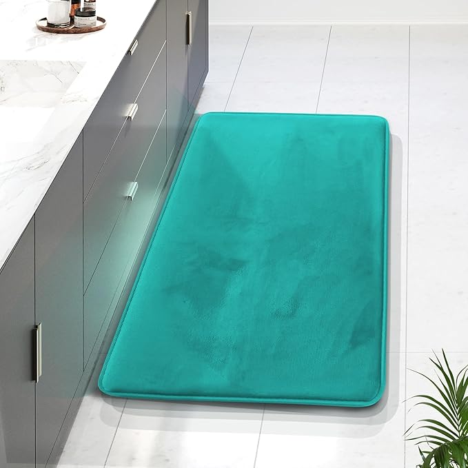 Clara Clark Bathroom Rugs, Velvet Memory Foam Bath Mat, Non-Slip Bath Rugs, Machine Wash, Dries Quickly, Ultra Soft Plush Bath Mats for Bathroom, 24 x 36, Teal Blue