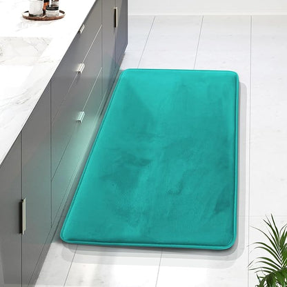 Clara Clark Bathroom Rugs, Velvet Memory Foam Bath Mat, Non-Slip Bath Rugs, Machine Wash, Dries Quickly, Ultra Soft Plush Bath Mats for Bathroom, 24 x 36, Teal Blue