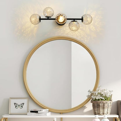 LED Bathroom Vanity Light Fixtures,Modern Black Makeup Bathroom Lighting | 5 Lights Hammered Clear Globe Glass Wall Sconce,Dimmable Mid Century Modern Bubble Glass Bathroom Vanity Lights over Mirror