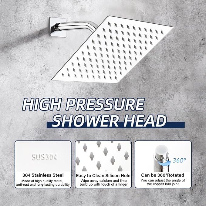 Shower Faucet with Tub Spout Chrome Bathroom Rain Mixer Shower System Wall Mounted Rainfall Shower Head and Handle Set, Tub and Shower Trim Kit with Rough-in Valve
