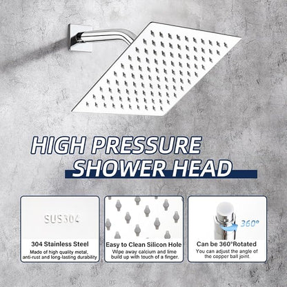 Shower Faucet with Tub Spout Chrome Bathroom Rain Mixer Shower System Wall Mounted Rainfall Shower Head and Handle Set, Tub and Shower Trim Kit with Rough-in Valve