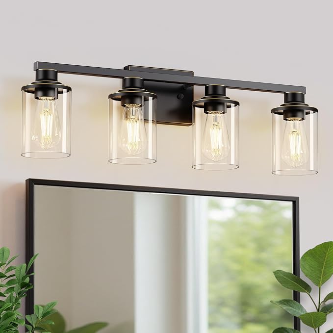 L LOHAS LED 4-Light Bathroom Vanity Light, Black | Modern Bathroom Light Fixture for Bathrooms, Bedrooms and Hallways