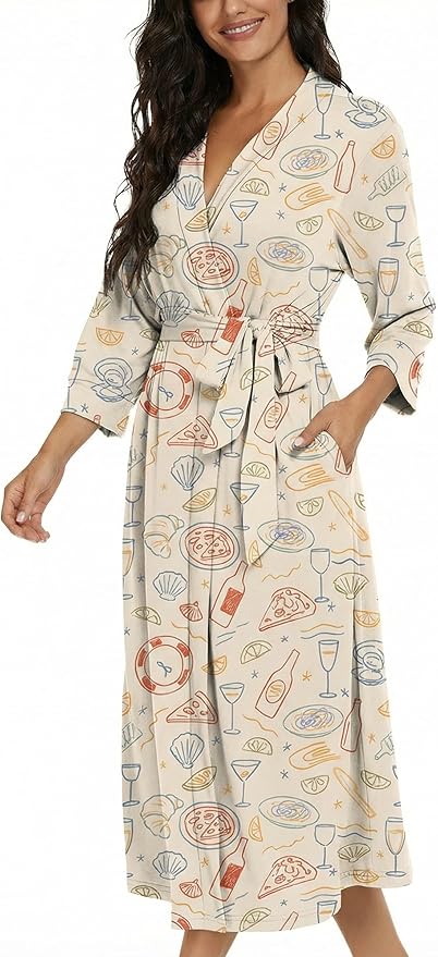 VINTATRE Women Kimono Robes Long Knit Bathrobe Lightweight Soft Knit Sleepwear V-neck Casual Ladies Loungewear