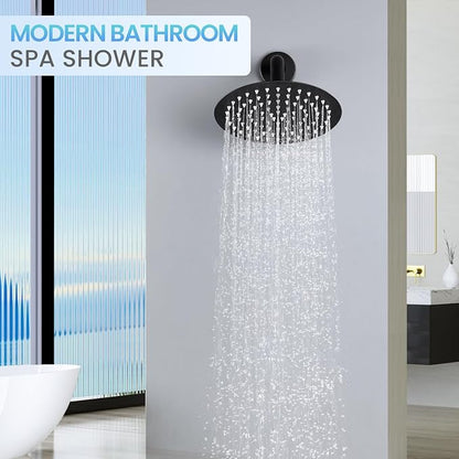 8 Inch Matte Black Round Rainfall Shower Head, All Metal Stainless Steel Rain Shower Heads with 90 Anti-Clog Silicone Nozzles, Wall or Ceiling Mount