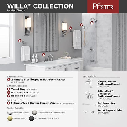 Pfister Willa Bathroom Sink Faucet, 8-Inch Widespread, 2-Handle, 3-Hole, NSF Certified, Polished Chrome Finish, LF049MALCC