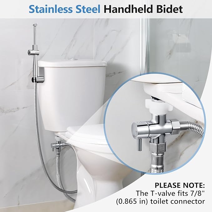 Handheld Bidet Sprayer for Toilet, Leak-Proof Stainless Steel Toilet Sprayer, Adjustable Spray Angle & Water Pressure, Toilet Bidet Sprayer for Personal Care, Elderly, Postpartum (Silver)
