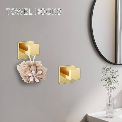 5-Piece Bathroom Hardware Set Brushed Gold Towel Bar Set,Stainless Steel Towel Holder Set for Bathroom,Wall-Mounted Towel Rack Set 23.6in