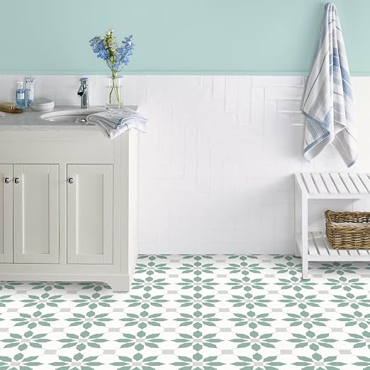 MORCART 40PCS 7.87" x 7.87" Peel and Stick Floor Tile, Aqua Blue | DIY Vinyl Flooring Self-Adhesive Removable and Waterproof Tile Sticker for Bathroom, Kitchen, Wall, Bedroom, Stairs
