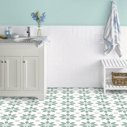 MORCART 40PCS 7.87" x 7.87" Peel and Stick Floor Tile, Aqua Blue | DIY Vinyl Flooring Self-Adhesive Removable and Waterproof Tile Sticker for Bathroom, Kitchen, Wall, Bedroom, Stairs