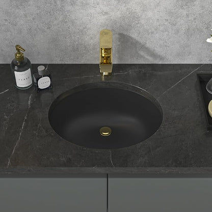 Sarlai Black Undermount Bathroom Sink -18 x15 inch Oval Vessel Sink Under counter Lavatory Sink Black Ceramic Vanity with Overflow, Modern Art Basin, Interior Dimension 16-1/7 x 13 Inch