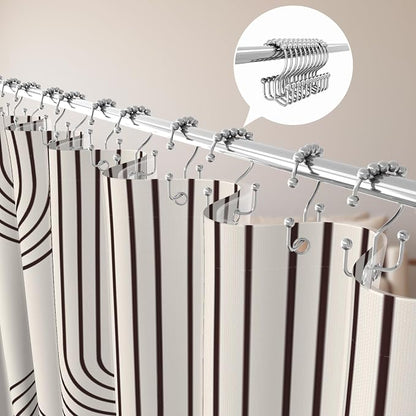 3 in 1 Shower Curtain Set, Boho Mid Century Modern | Polyester Bath Curtain with Magnetic PEVA Liner and 12 Double Sided Stainless Steel Hooks 72x72 Inches
