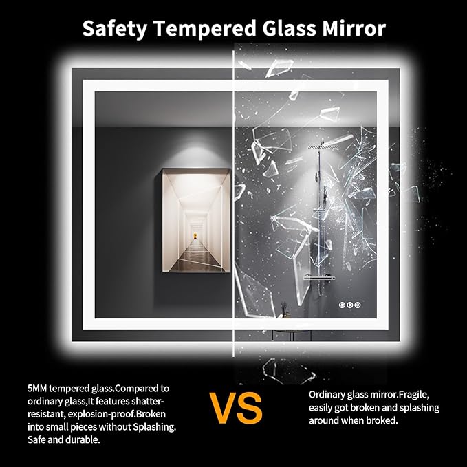 LOAAO 48"X40" LED Bathroom Mirror with Lights, UL Listed | Anti-Fog, Dimmable, 3 Color Temperature, Backlit + Front Lit, Memory Function, Tempered Glass