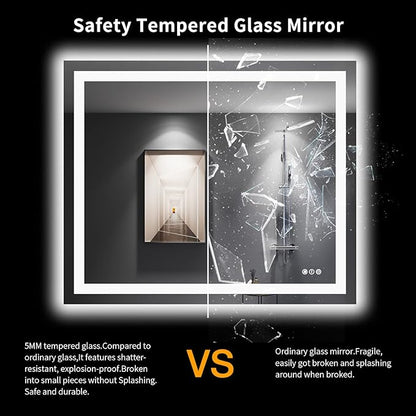 LOAAO 48"X40" LED Bathroom Mirror with Lights, UL Listed | Anti-Fog, Dimmable, 3 Color Temperature, Backlit + Front Lit, Memory Function, Tempered Glass