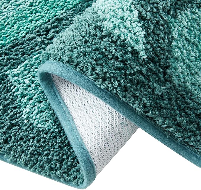 Hearth & Harbor Bathroom Rugs, Shaggy Plush Bath Mat, Ultra Soft Non Slip Backing Rubber, Chevron Design Bath Rug, Green, 20 x 32 Inch