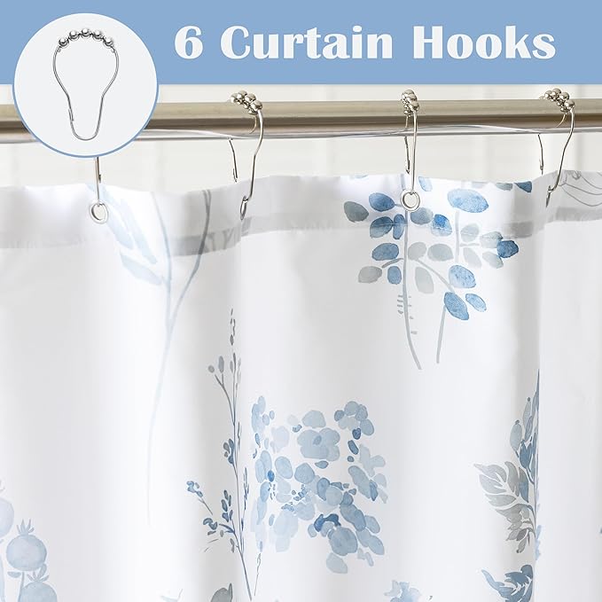 Light Blue Grey Small Stall Shower Curtain,Waterproof Fabirc Dusty Blue and White Grand Millenial Shower Curtains for Bathroom with Hooks 36x72
