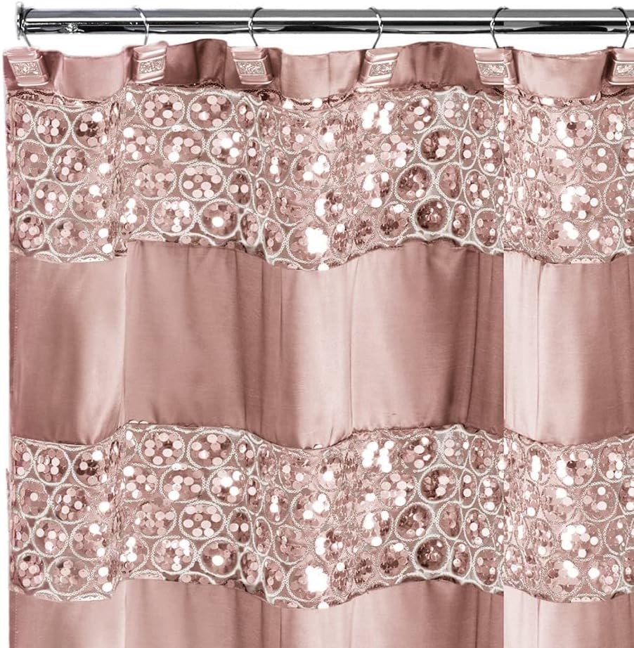 Zahari Home Sinatra Bathroom Shower Curtain Glamorous Bling Fabric Shower Curtain, 72"x70", Blush