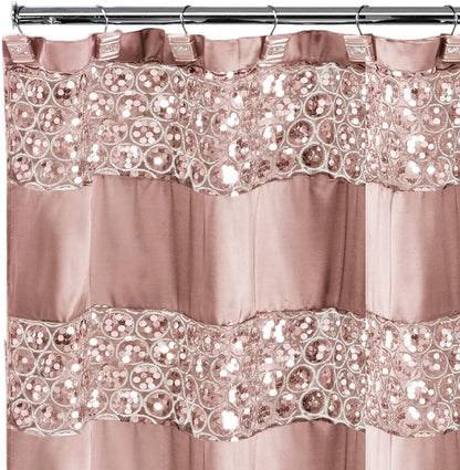 Zahari Home Sinatra Bathroom Shower Curtain Glamorous Bling Fabric Shower Curtain, 72"x70", Blush