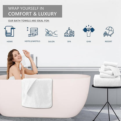 8 Piece Bathroom Towel Set White |2 Oversized Large Bath Towels Sheet,2 Hand Towels and 4 Washcloths| 600GSM Ultra Soft Luxury Premium Towel Set Highly Absorbent Quick Dry Hotel Towel Collection