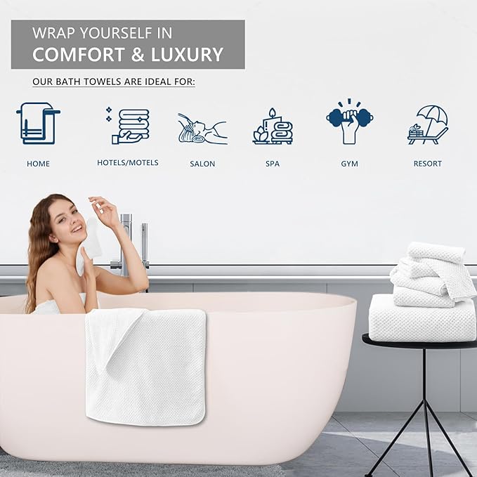 Extra Large Bath Towel Set of 4 (35"x70"),Oversized Bath Sheet Super Soft Highly Absorbent Jumbo Bathroom Towel Set Microfibers Quick Dry Shower Towel for Hotel,Bathroom,Guest,Spa,Gym (White)