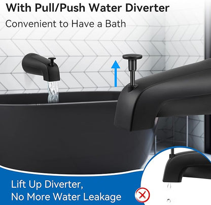 Dreyoo 5 1/4 Inch Bathroom Tub Spout Compatible with Westbrass E531D-1F-62, Fits Wall Front Mount Tub Spout with Shower Diverter 1/2'' IPS Inside Thread Bathtub Faucet(Matte Black)