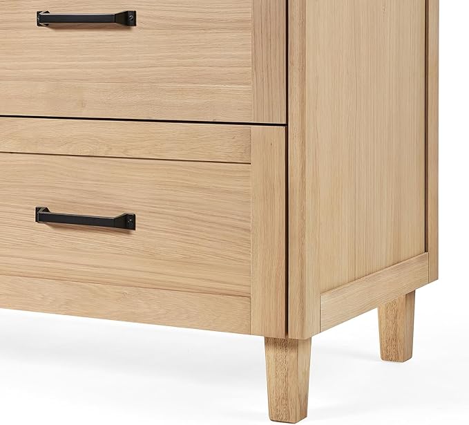 ARIEL Monroe 72-inch Bathroom Vanity with Sink,Solid Wood, 1.5-inch Carrara White Quartz Countertop & Backsplash, Double Oval Porcelain Sink, 9 Dovetail Drawers, Matte Black, White Oak