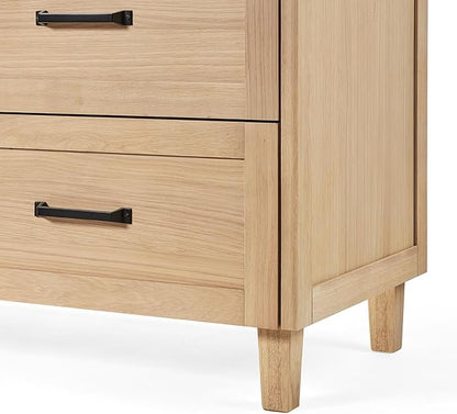 ARIEL Monroe 72-inch Bathroom Vanity with Sink,Solid Wood, 1.5-inch Carrara White Quartz Countertop & Backsplash, Double Oval Porcelain Sink, 9 Dovetail Drawers, Matte Black, White Oak