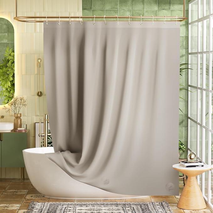 Bathway Shower Curtain Liner, Tan Shower Curtain Liner 72x72 PEVA Waterproof Shower Curtain Liner Plastic with 3 Magnets and 12 Rustproof Metal Grommets, Lightweight Khaki Shower Liner for Bathroom