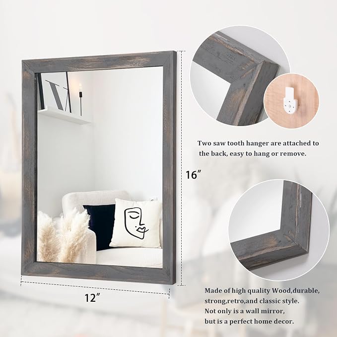 AAZZKANG Wooden Mirror Rectangle Rustic Mirrors for Wall Decorative for Bedroom Bathroom Living Room Entryway Hanging Home Decor