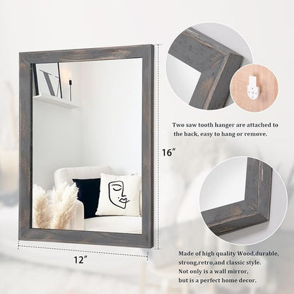 AAZZKANG Wooden Mirror Rectangle Rustic Mirrors for Wall Decorative for Bedroom Bathroom Living Room Entryway Hanging Home Decor