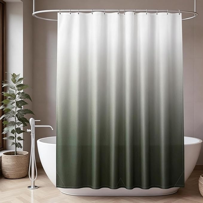 Felisa Ombre Army Green and White Shower Curtain Liner,Waterproof Fabric Shower Curtain with 3 Weighted Magnets, Odorless Cloth Lightweight Bathroom Curtain,Sturdy Rustproof Grommets,72 x 72