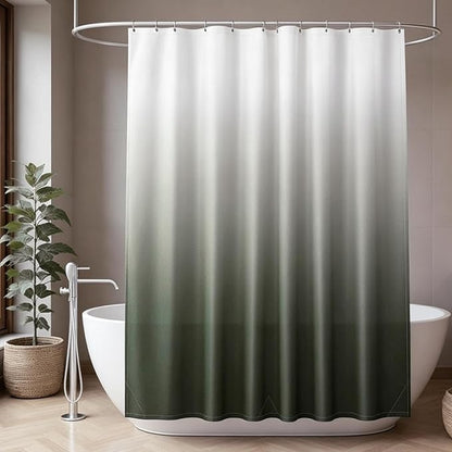 Felisa Ombre Army Green and White Shower Curtain Liner,Waterproof Fabric Shower Curtain with 3 Weighted Magnets, Odorless Cloth Lightweight Bathroom Curtain,Sturdy Rustproof Grommets,72 x 72