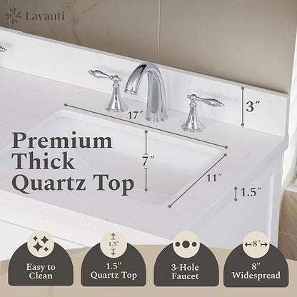 Lavanti Oakford 48 Inch Bathroom Vanity with Sink – Stylish White Vanity Bathroom with Storage Cabinet – Modern Bathroom Vanities with Double Vanity Sink & Quartz Countertop