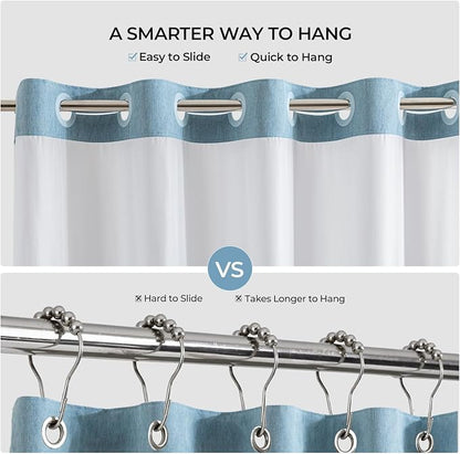 River Dream Linen Textured No Hooks Shower Curtain with Liner,Blue,71x74 | Mesh Top Window,with Snap-in Liner,Heavy Duty Fabric,Quick Dry,Bottom Magnets,Water-Repellent,Washable,Farmhouse Bathroom Set