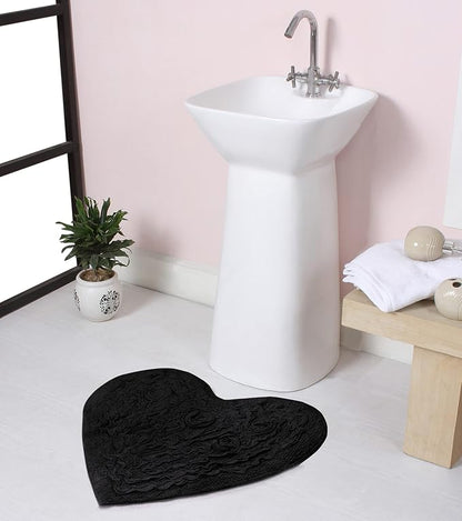 Home Weavers Bell Flower Collection 100% Cotton Tufted Bath Rugs, Extra Soft and Absorbent Bath Rugs, Non-Slip Bath Mats, Machine Washable, Bath Mats for Bathroom Floor and Tub, 25"x25" Heart, Black