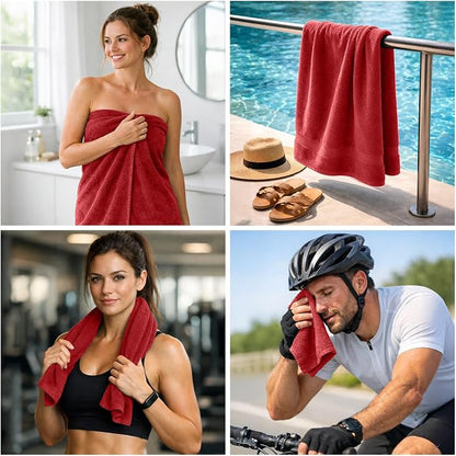 DAN RIVER 8 Piece Luxury Bath Towels for Bathroom, Towel Set, Red | 2 Bath towels, 2 Hand towels, and 4 Wash Cloths, 600 GSM 100% Ring Spun Cotton, Highly Absorbent, Gym, Hotel, guest, and Spa
