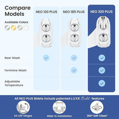 LUXE Bidet NEO 320 PLUS - Warm Water Bidet Attachment for Toilet, Rose Gold | Non-Electric, Warm Water, Dual Nozzle, Slide-In Install, 360° Self-Clean, EZ-Lift to Clean, Feminine & Rear Wash